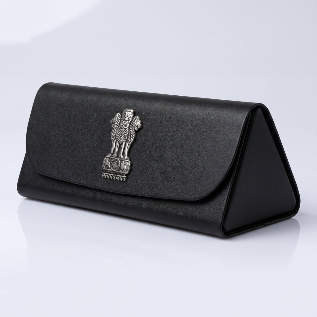 Premium Soft Leather Eyewear / Sunglasses Case With 3D Metal Emblem
