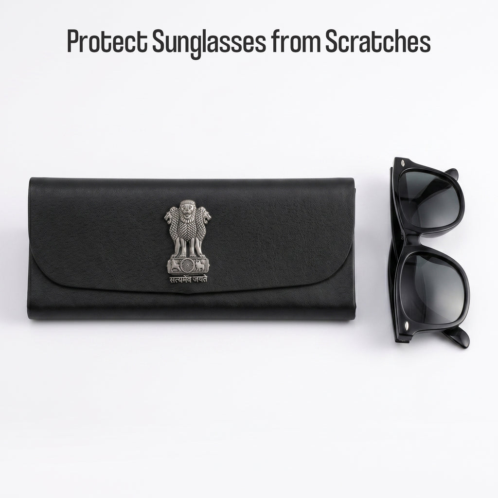 Premium Soft Leather Eyewear / Sunglasses Case With 3D Metal Emblem