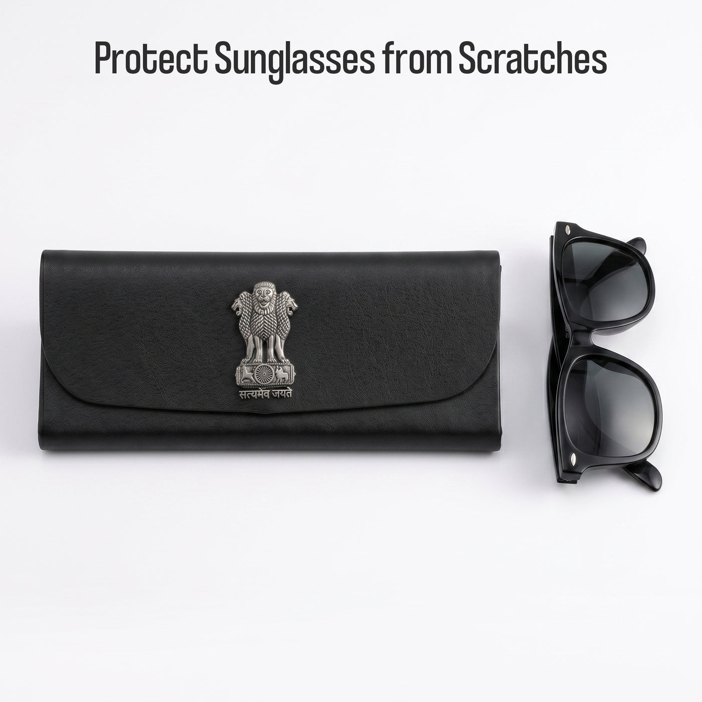 Premium Soft Leather Eyewear / Sunglasses Case With 3D Metal Emblem