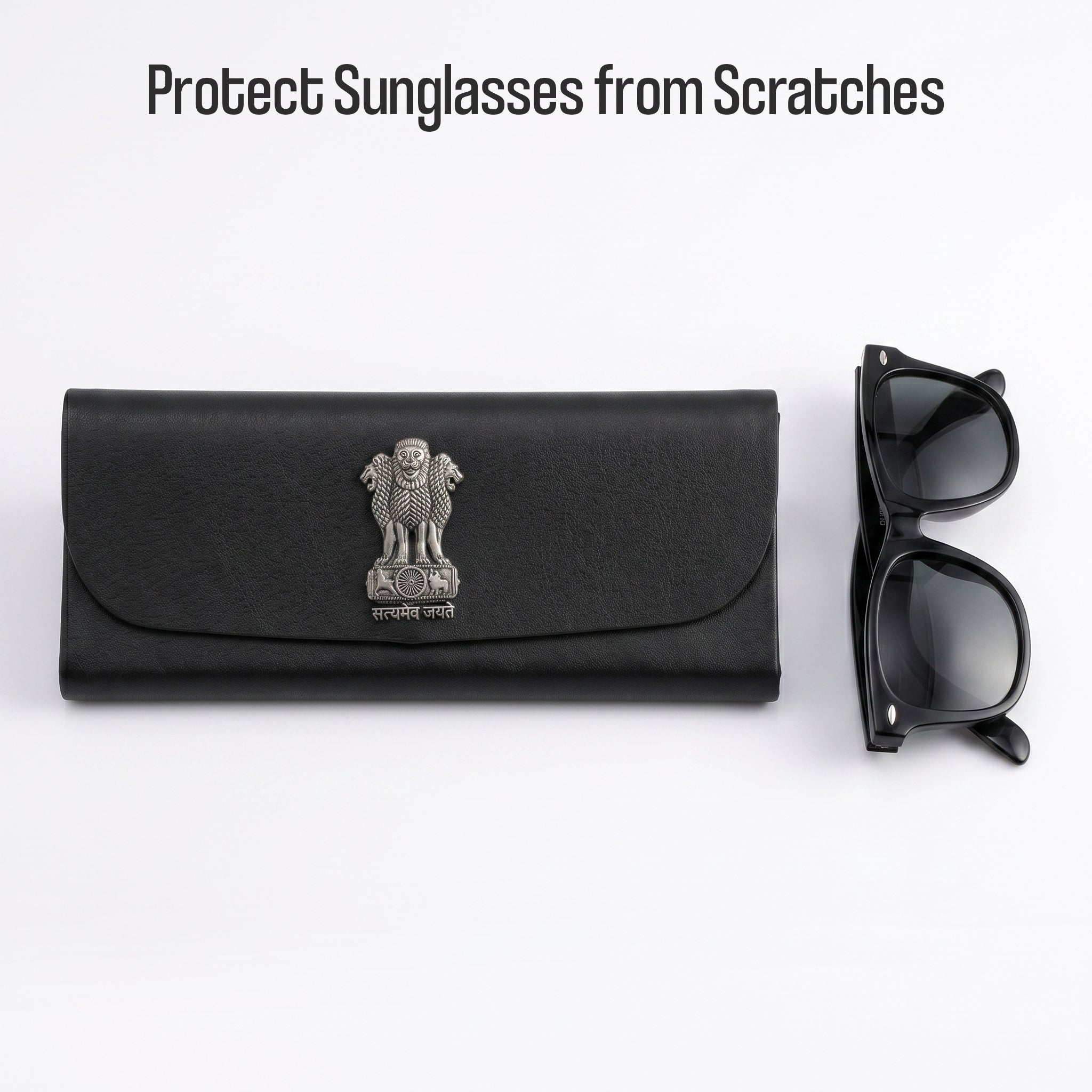 Premium Soft Leather Eyewear / Sunglasses Case With 3D Metal Emblem