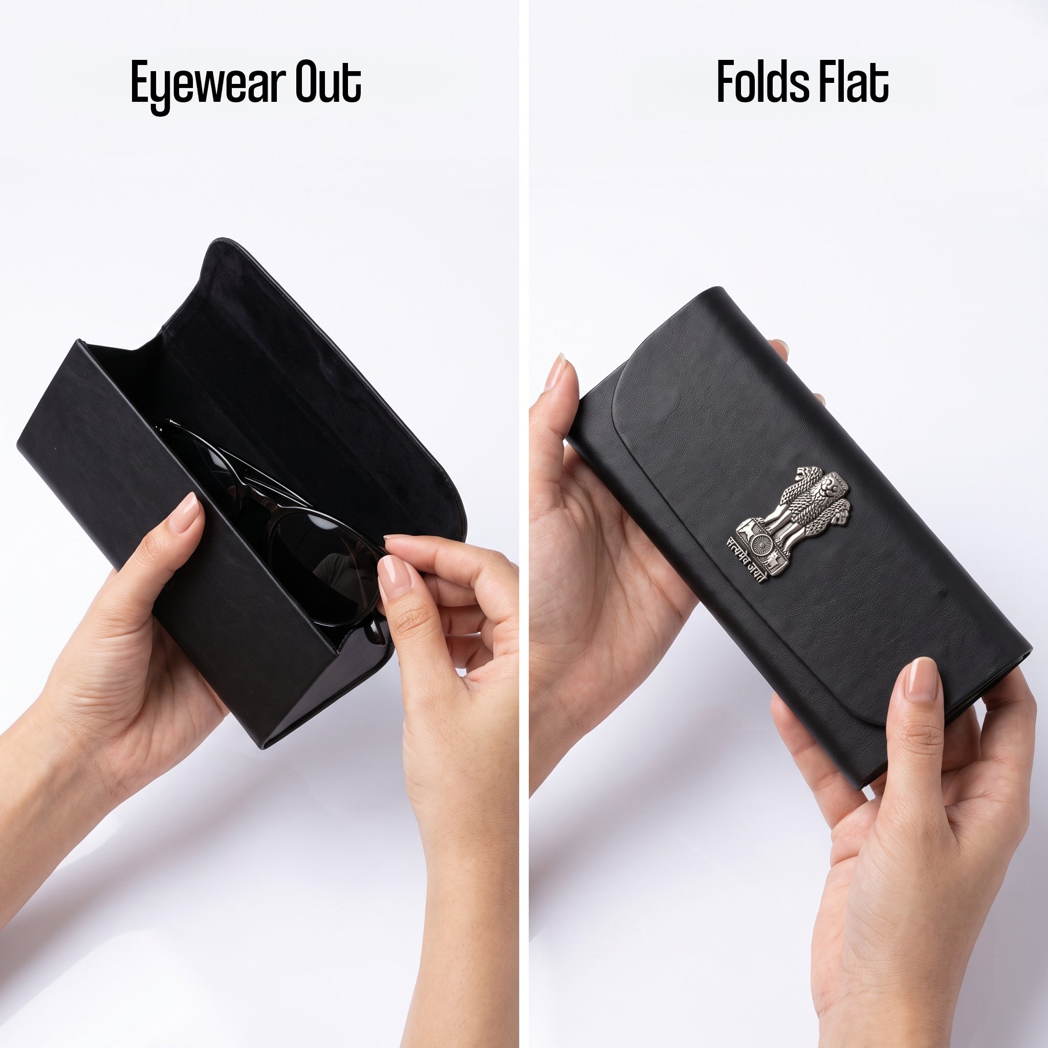 Premium Soft Leather Eyewear / Sunglasses Case With 3D Metal Emblem