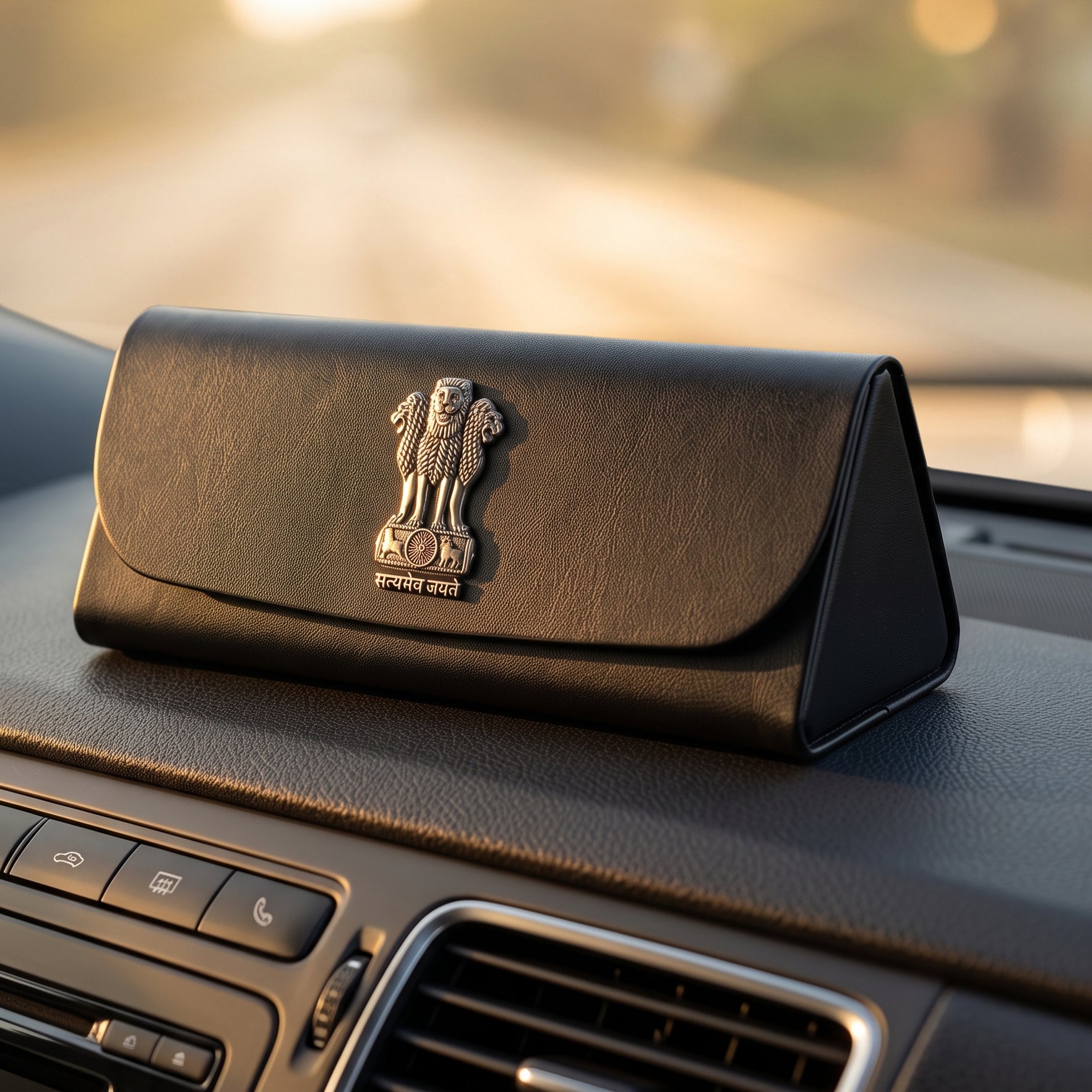Premium Soft Leather Eyewear / Sunglasses Case With 3D Metal Emblem