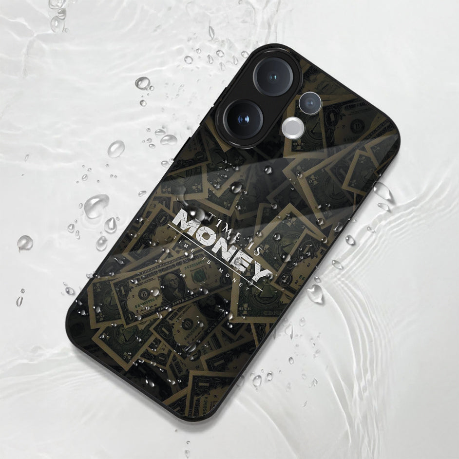 Vivo V60 5G Phone case with 'Time is Money' text on a textured surface