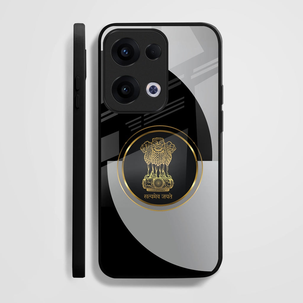 Oppo Reno 13 5G Premium Acrylic Shockproof Glass Back Case (Satyamev Noir)