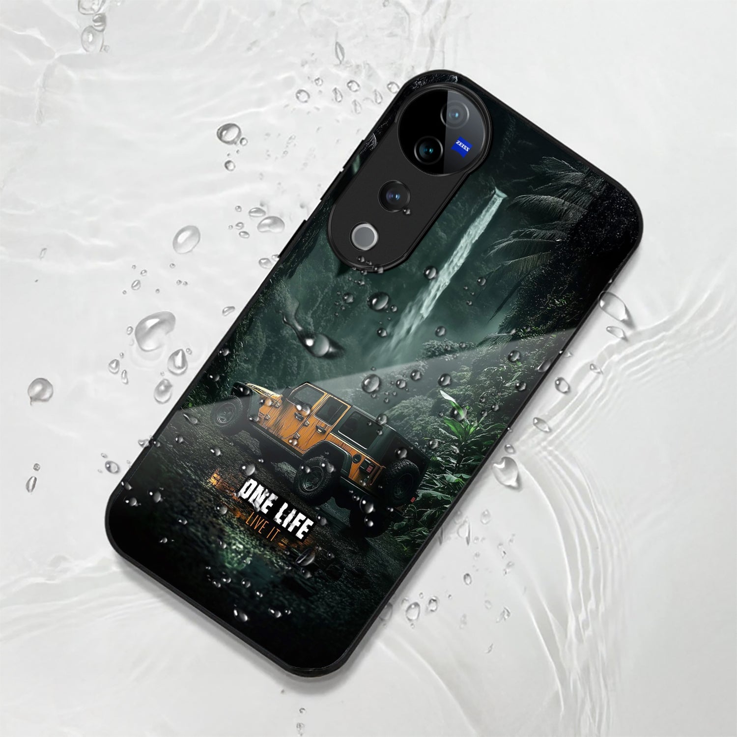 Vivo V40 Pro 5G Premium Acrylic Shockproof Glass Back Case (Jeep Case)