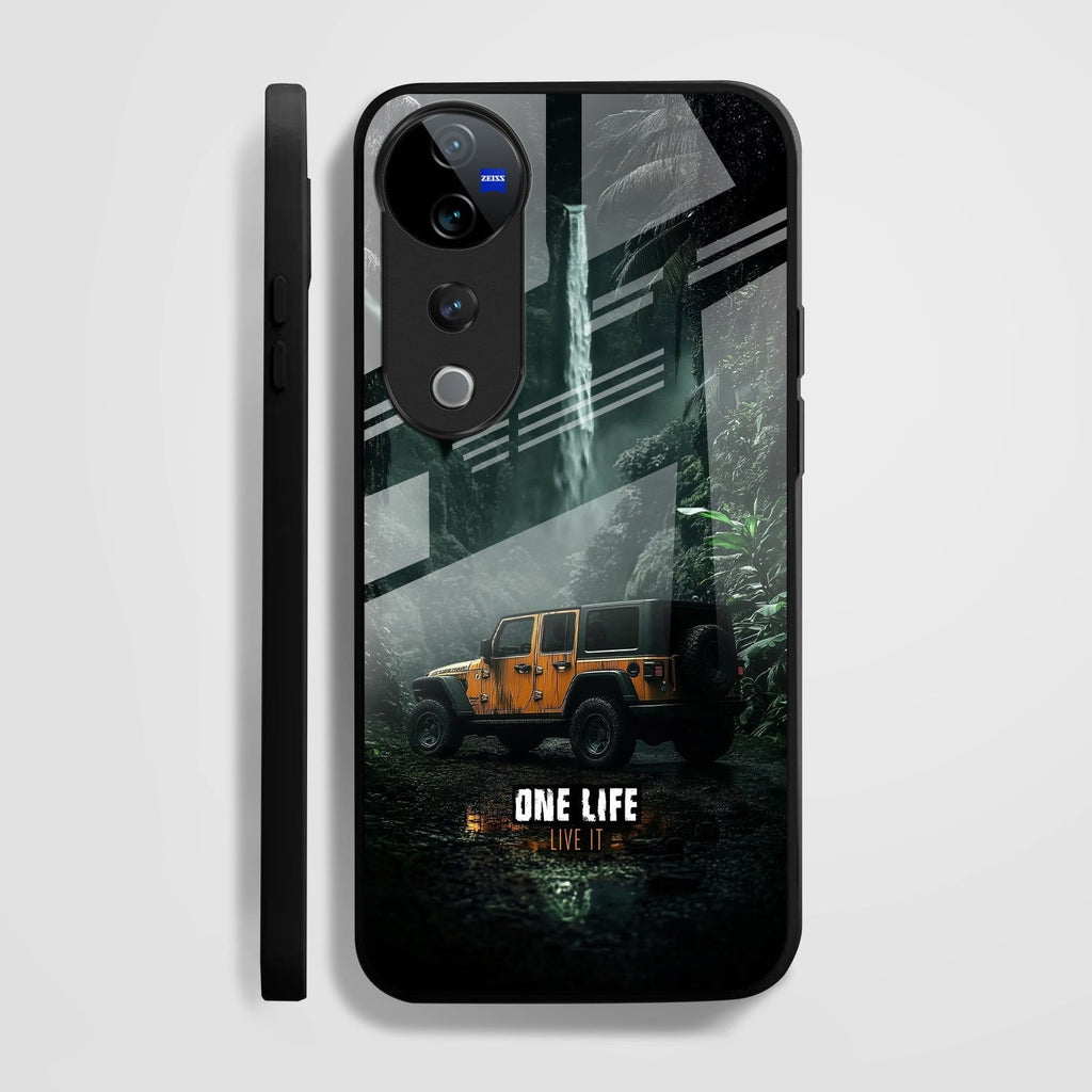 Vivo V40 Pro 5G Premium Acrylic Shockproof Glass Back Case (Jeep Case)