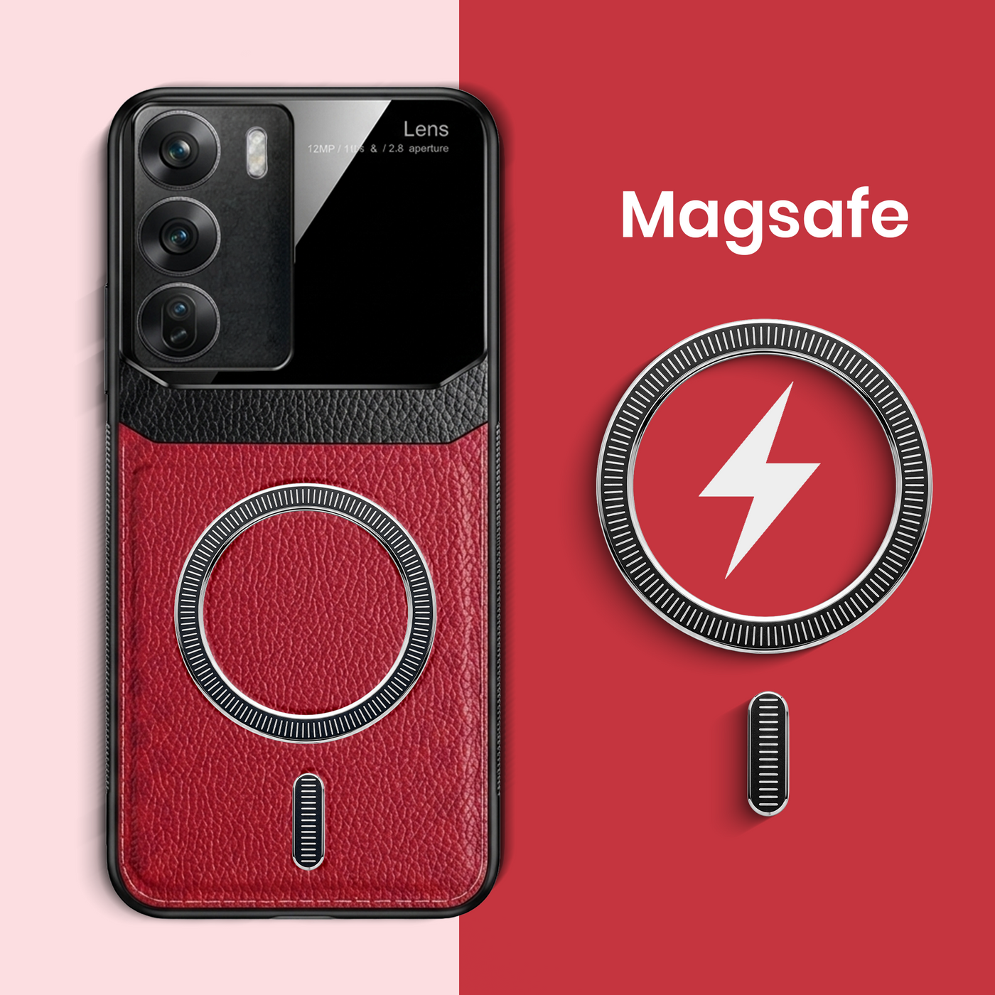 Oppo Reno 12 5G Premium Magsafe Magnetic Leather Lens Protective Case