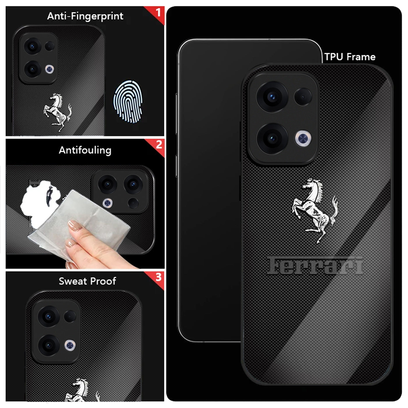 Oppo Reno 13 5G Premium Acrylic Shockproof Glass Back Case (Ferrari Carbon Fiber)