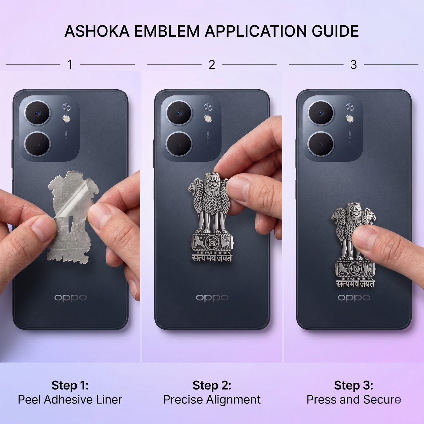 Oppo A5x 5G Compatible Satyamev Jayate 3D Metal Emblem Sticker