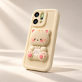 OPPO Reno 14 5G 3D Cat Mirror Case – Beige Protective Cover