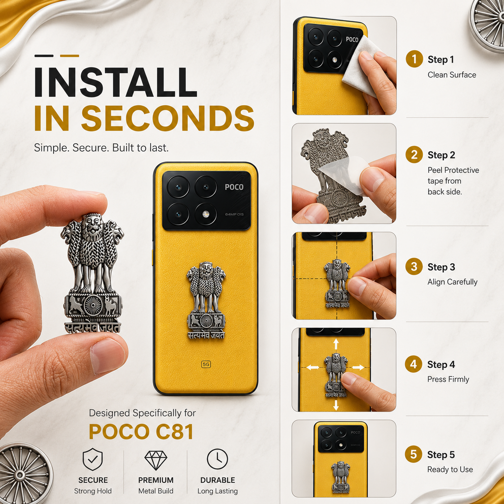 POCO X6 Pro 5G Compatible Satyamev Jayate 3D Metal Emblem Sticker