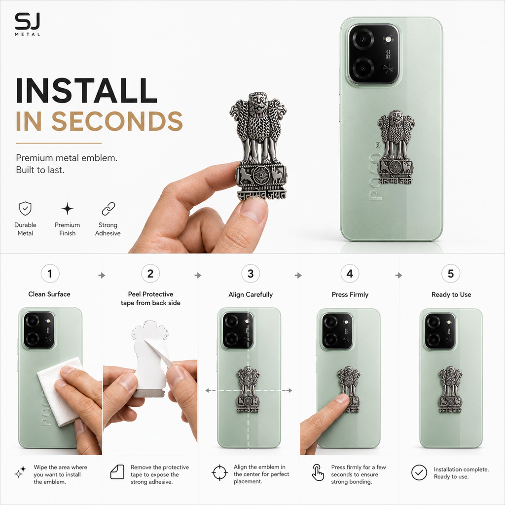 POCO C85 5G Compatible Satyamev Jayate 3D Metal Emblem Sticker