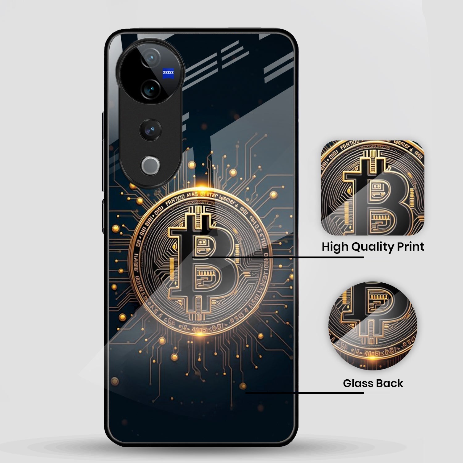 Vivo V40 Pro 5G Premium Acrylic Shockproof Glass Back Case (Bitcoin Armor)