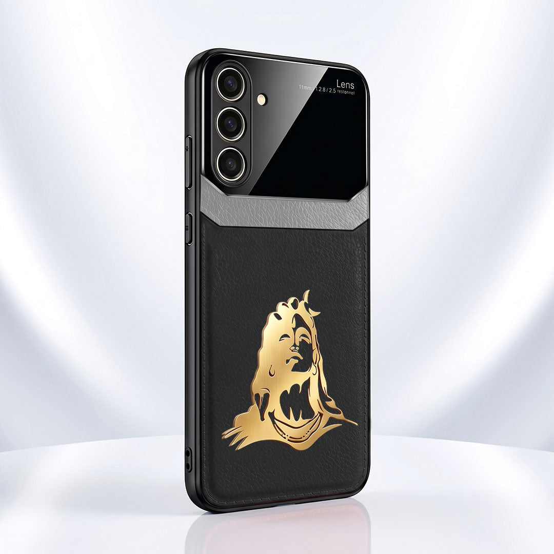 Samsung Galaxy M56 5G Mahadev 3D Gold Metal Leather Back Case