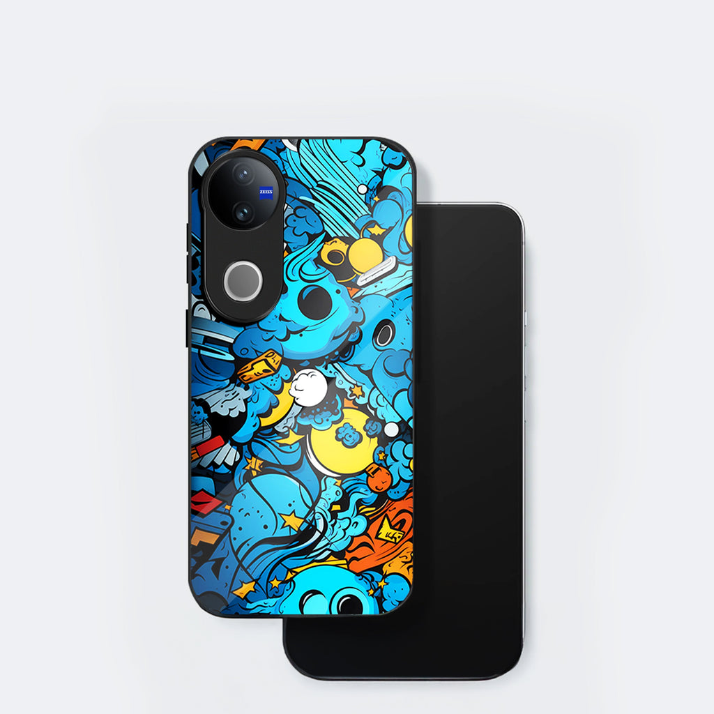 Vivo V50 5G Premium Acrylic Shockproof Glass Back Case (Graffiti Galaxy)