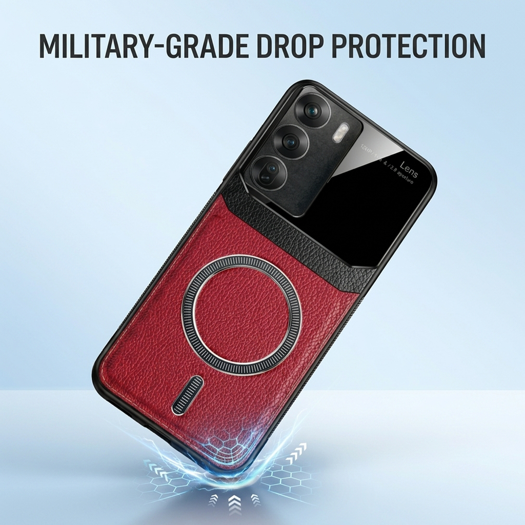 Oppo Reno 12 5G Premium Magsafe Magnetic Leather Lens Protective Case