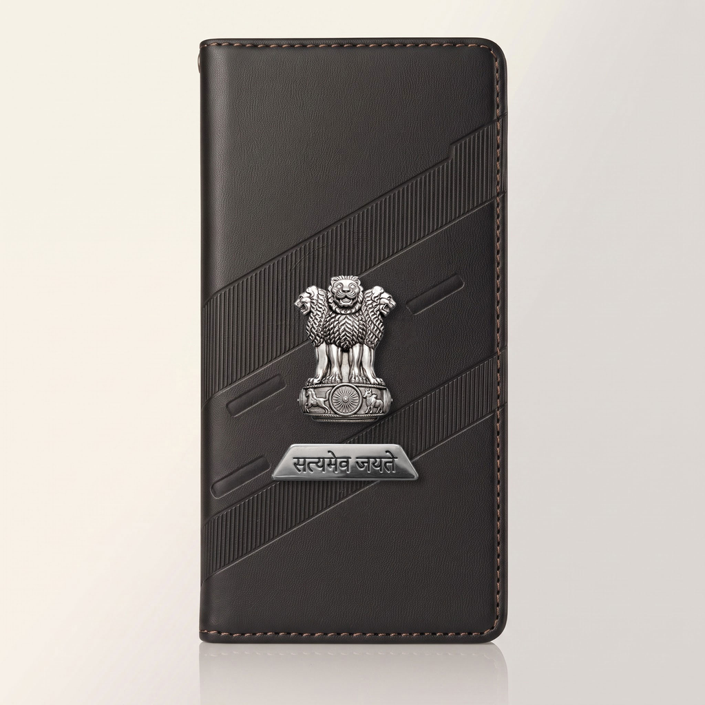 Oppo Reno 13 5G Metal Satyamev Jayate 2-in-1 Emblem Magnetic Flip Wallet Case
