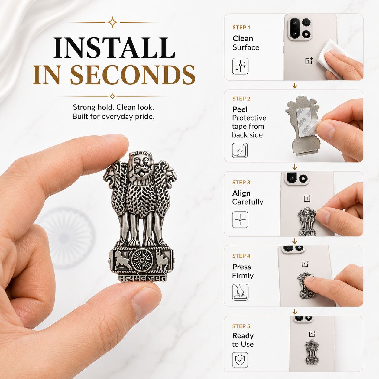 Oppo A6 5G Compatible Satyamev Jayate 3D Metal Emblem Sticker