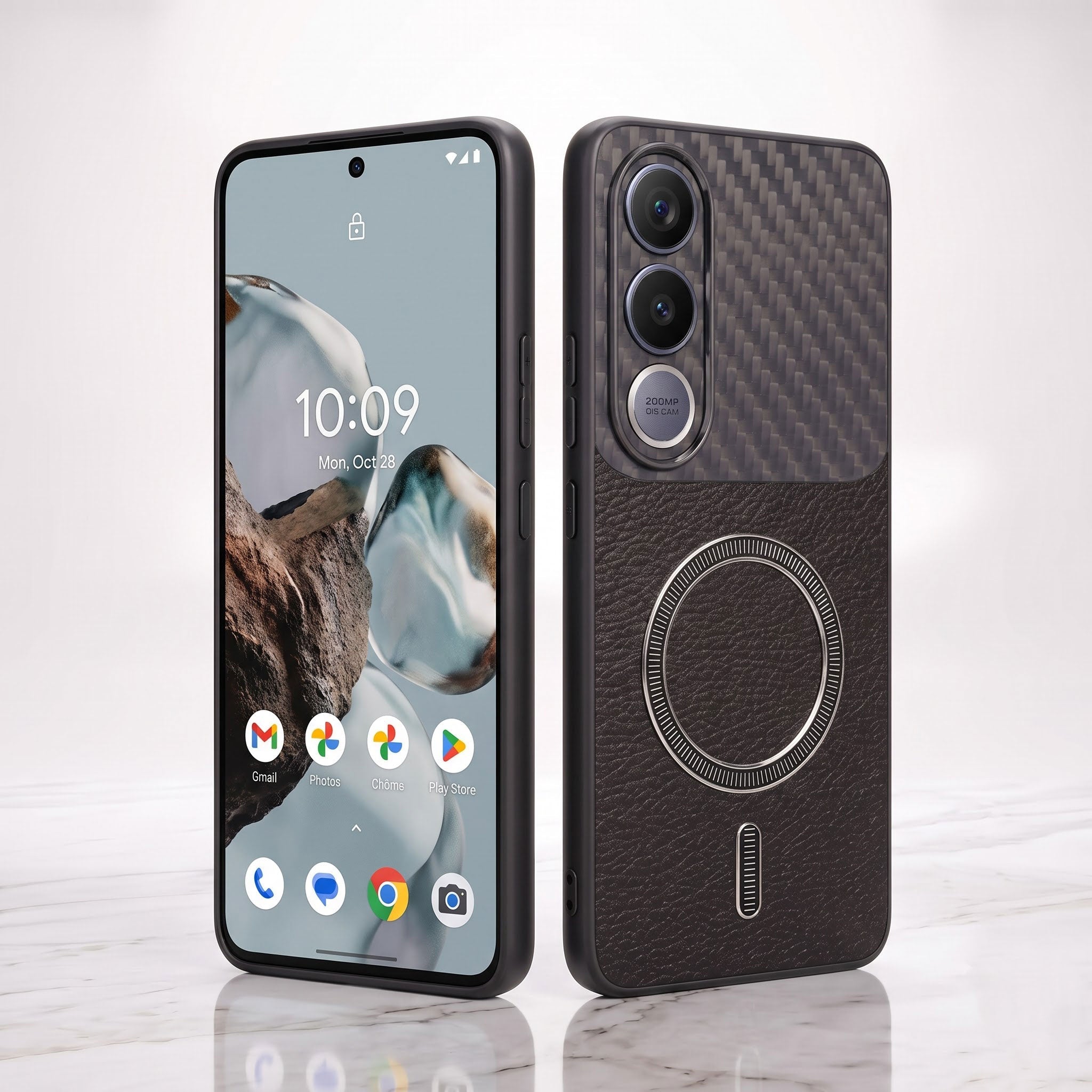 Vivo V70 FE 5G Carbon Fiber Leather Hybrid MagSafe Magnetic Case