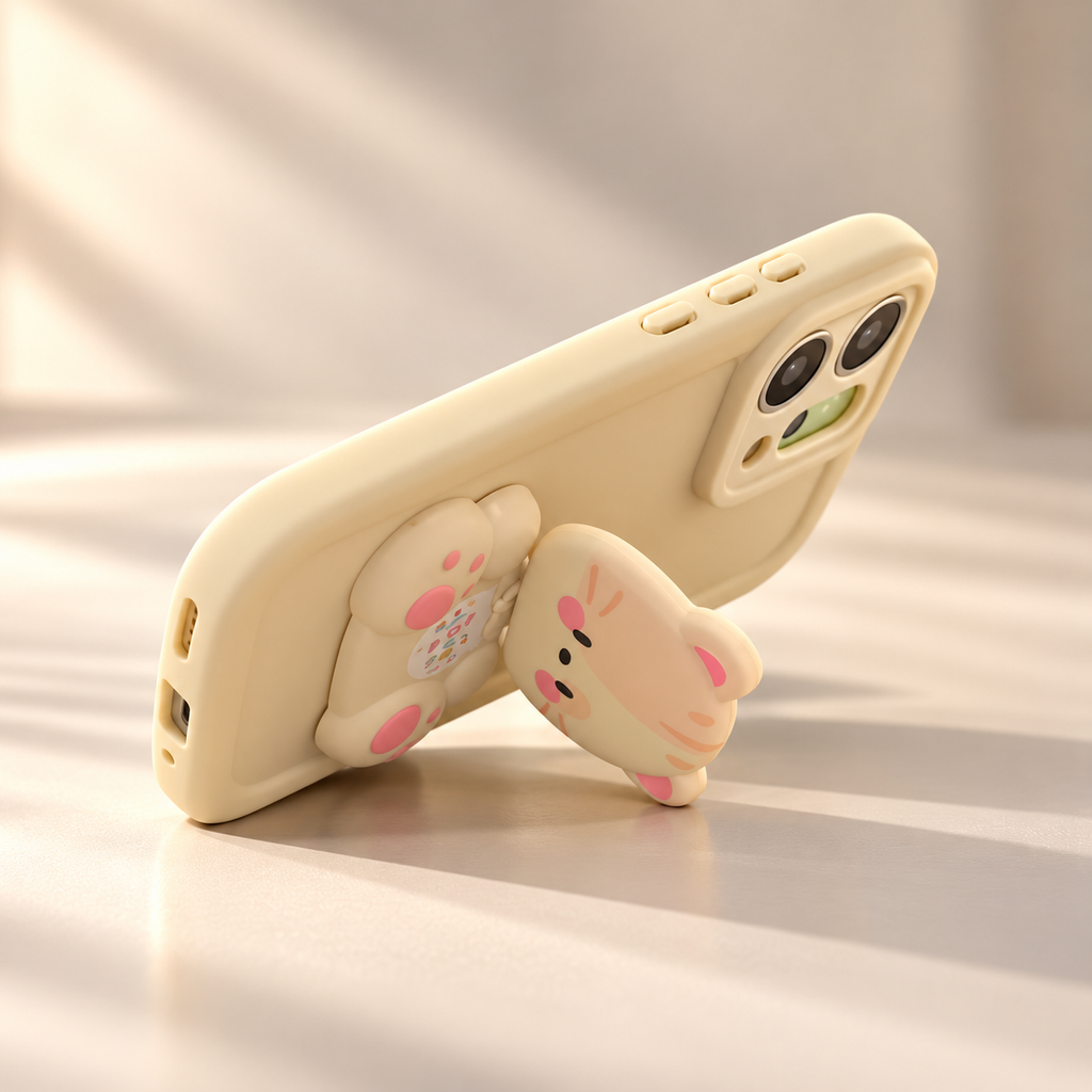 OPPO Reno 14 5G 3D Cat Mirror Case – Beige Protective Cover