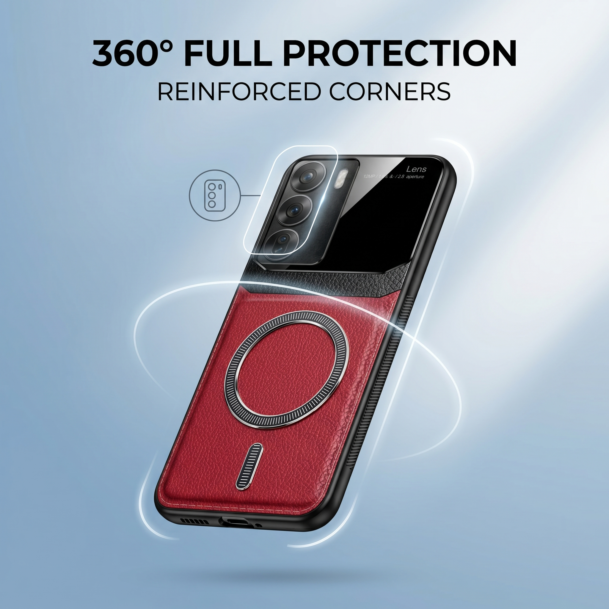 Oppo Reno 12 5G Premium Magsafe Magnetic Leather Lens Protective Case