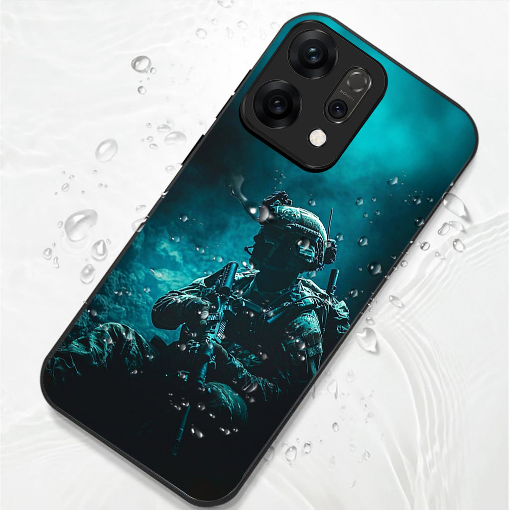Phone case with a soldier design on a white background