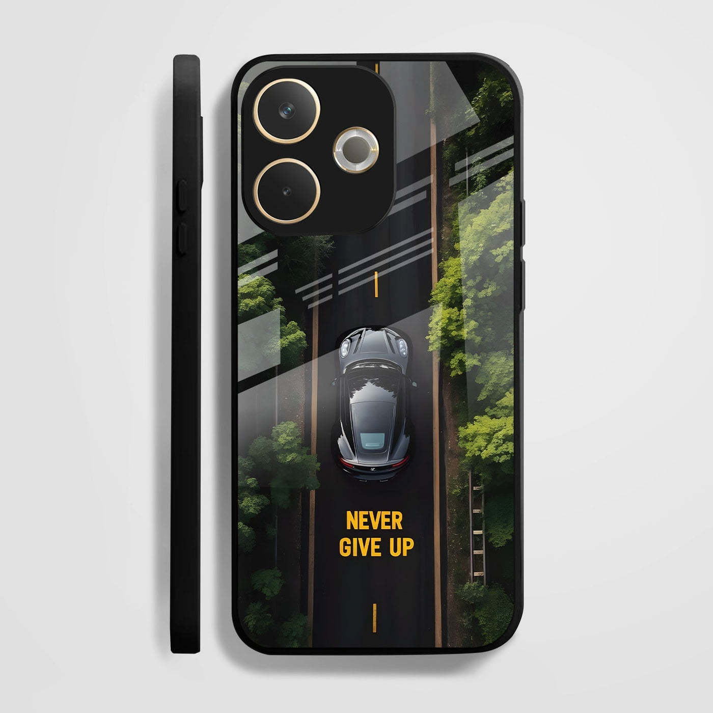 Oppo A5 Pro 5G Premium Acrylic Shockproof Glass Back Case (Road Never Give up)