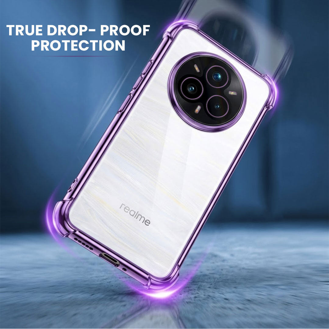 Realme 14 Pro+ 5G Anti-Yellow Electroplating Transparent Airbags Case