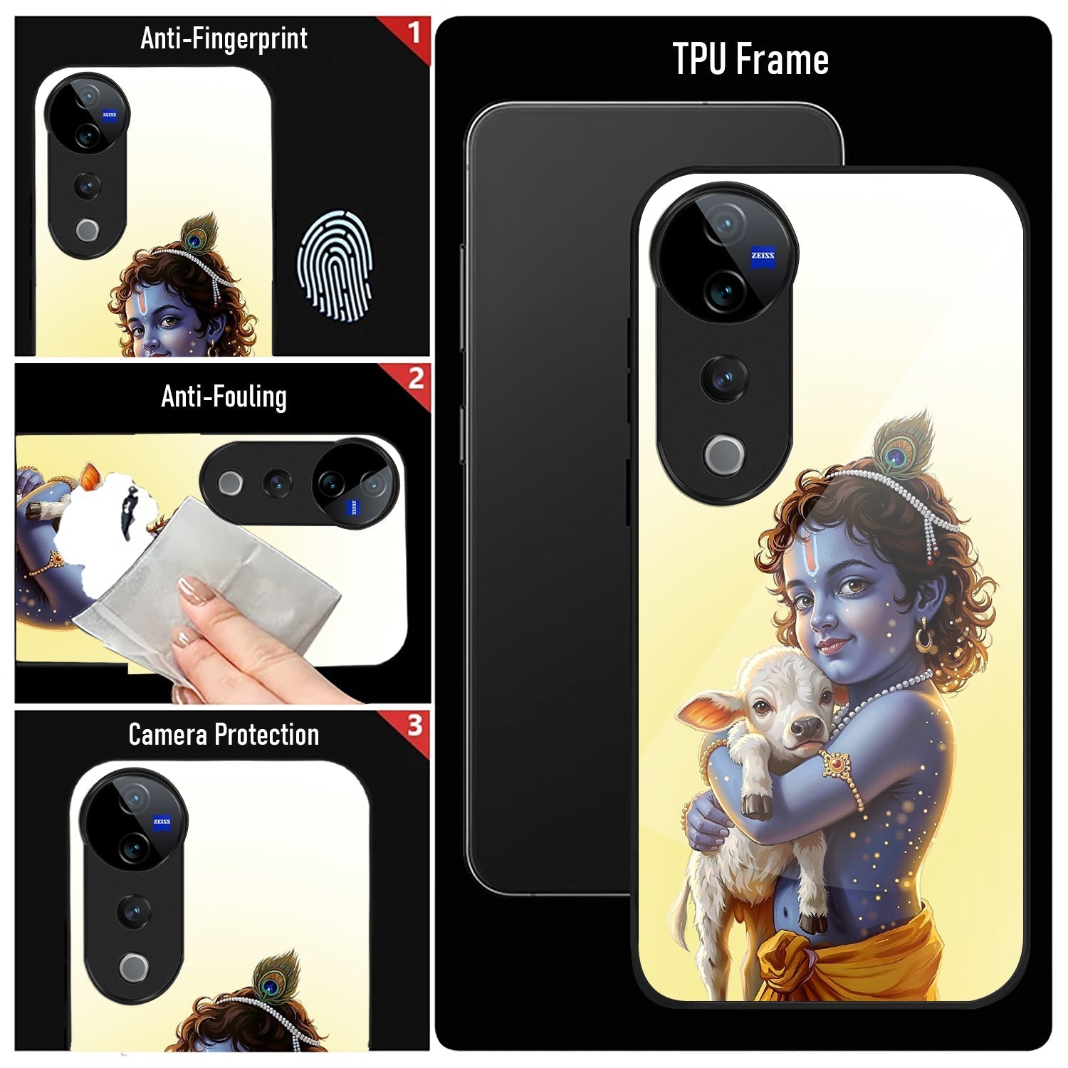 Vivo V40 Pro 5G Premium Acrylic Shockproof Glass Back Case (Cute Krishna)