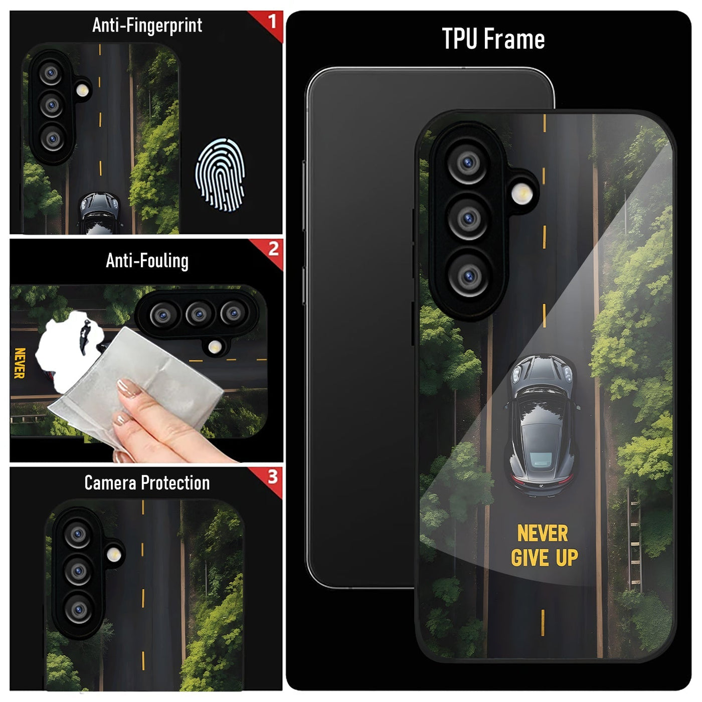 Samsung Galaxy A56 Premium Acrylic Shockproof Glass Back Case (Road Never Give Up)