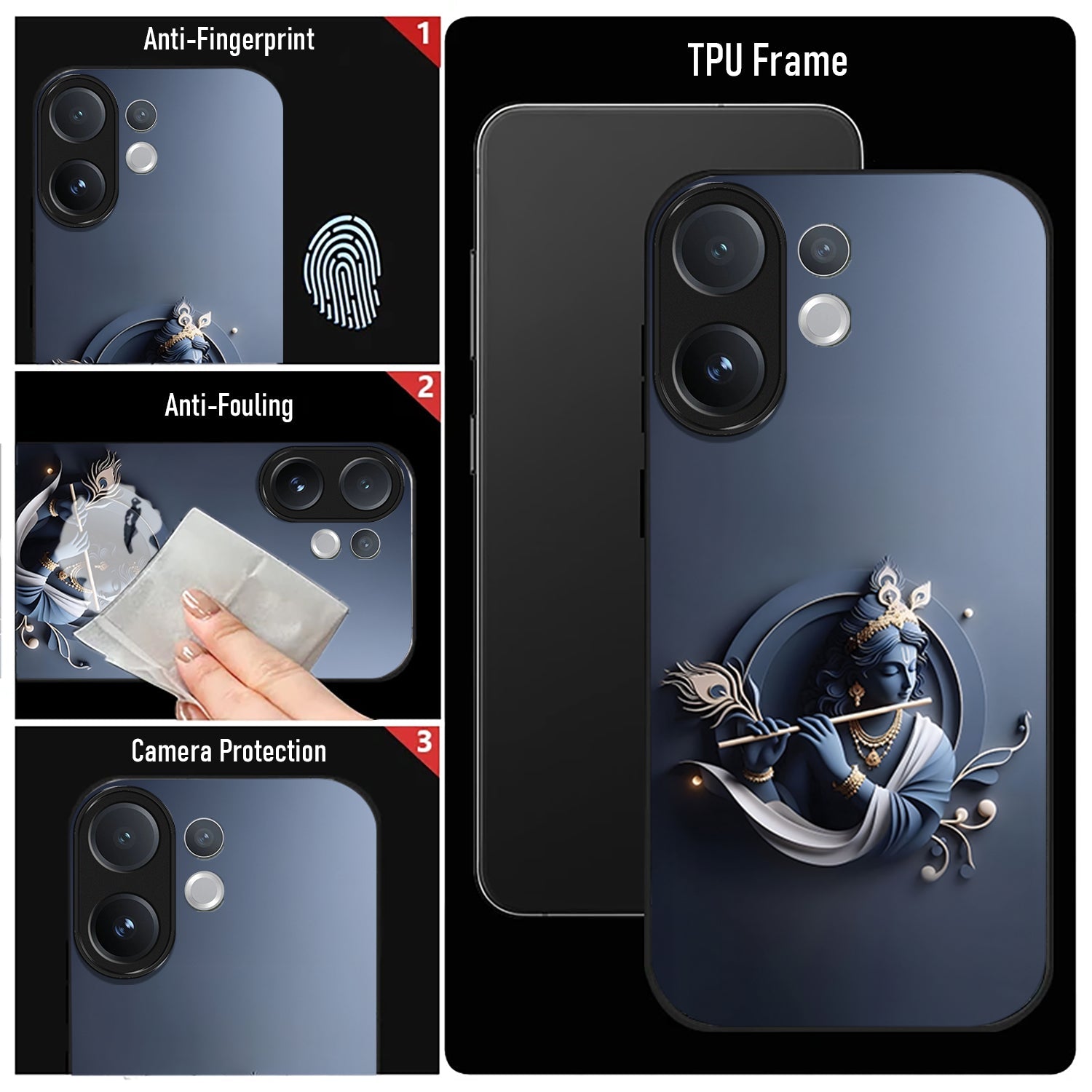 Vivo V60 5G Phone case with TPU frame, anti-fingerprint, anti-fouling, and camera protection features.