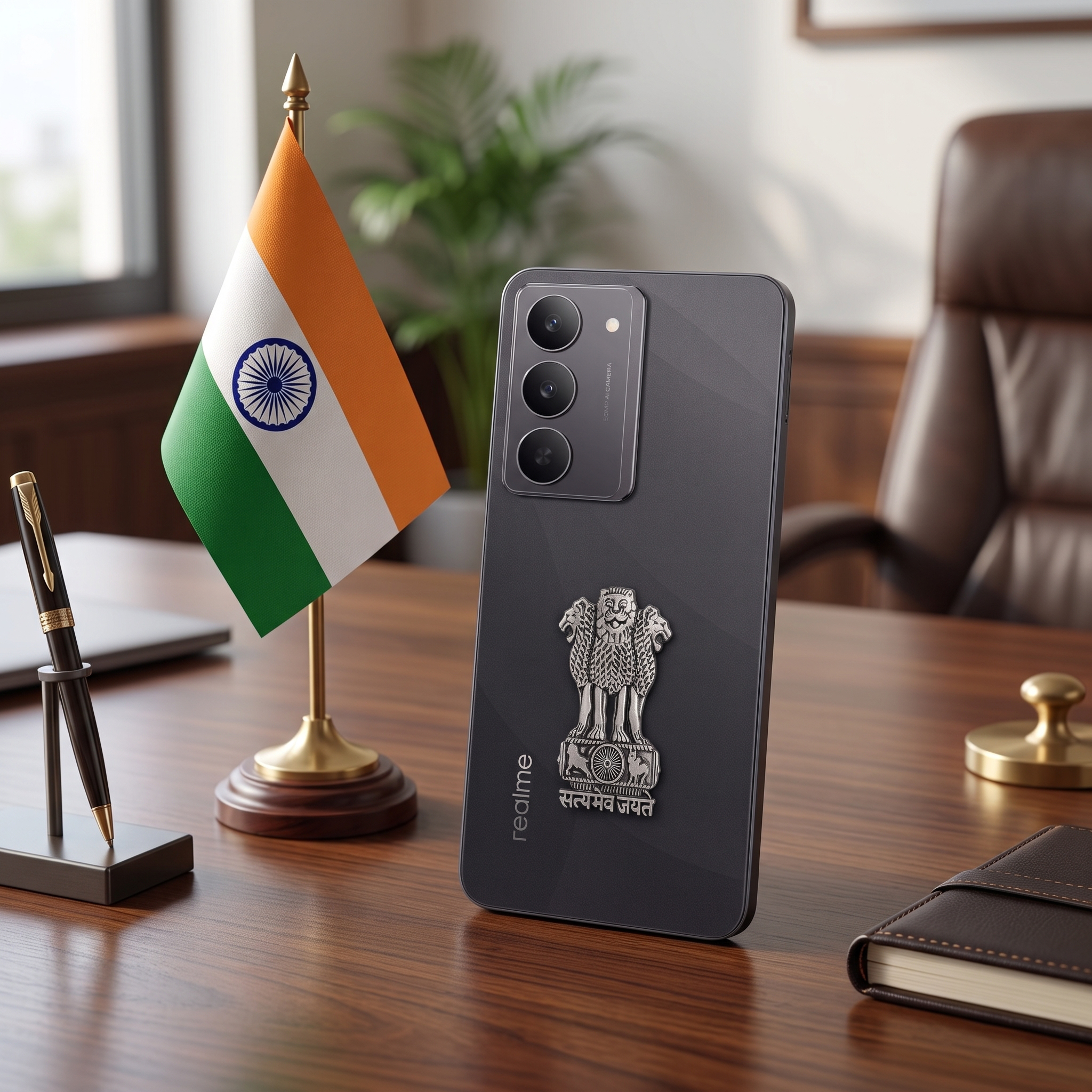 Realme 14X 5G Compatible Satyamev Jayate 3D Metal Emblem Sticker