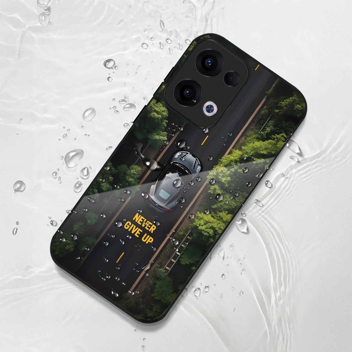 Oppo Reno 13 5G Premium Acrylic Shockproof Glass Back Case (Road Never Give up)