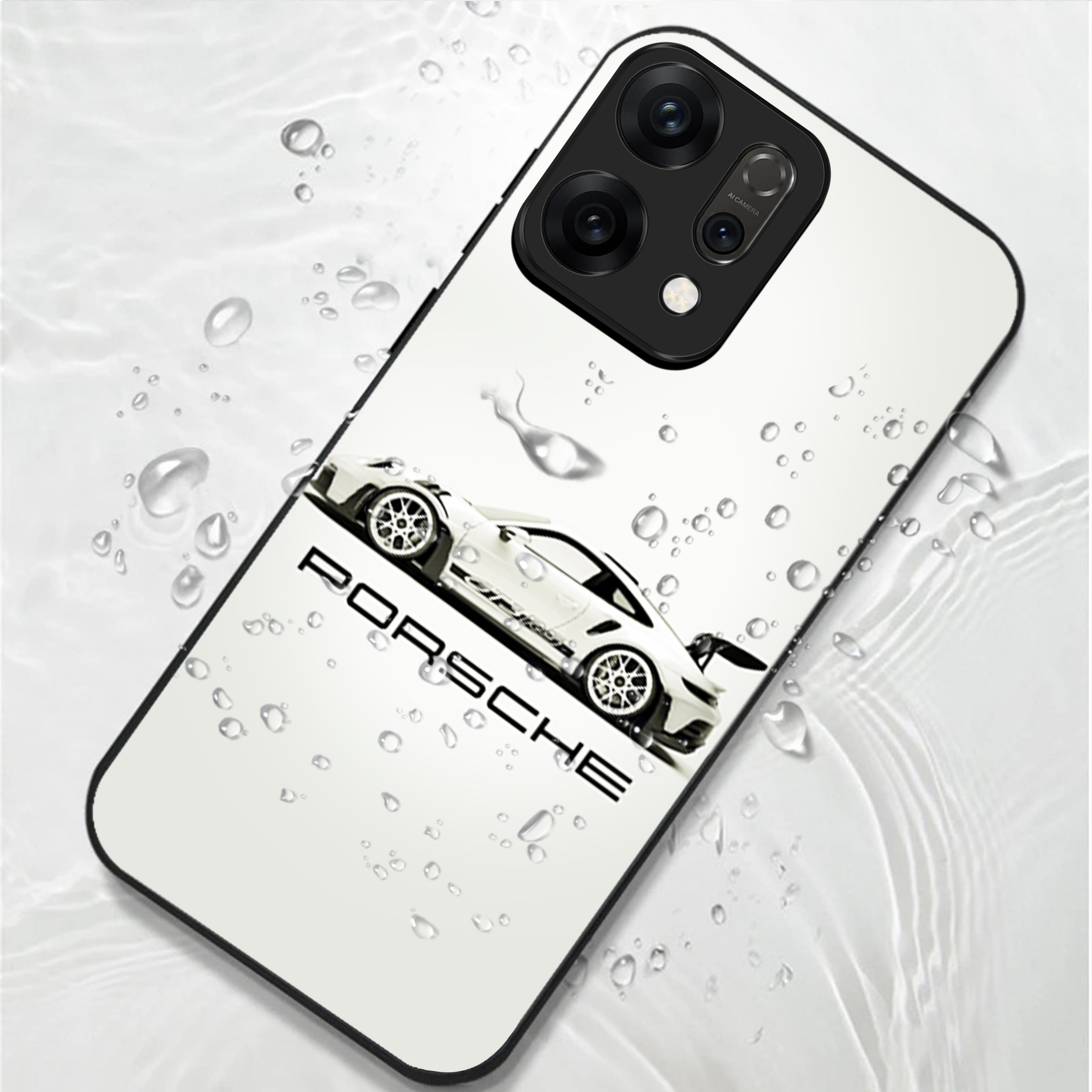 Oppo Reno 14 5G Premium Acrylic Shockproof Glass Back Case (White Porsche)