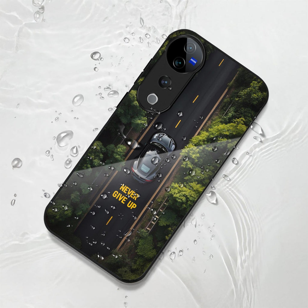 Vivo V40 Pro 5G Premium Acrylic Shockproof Glass Back Case (Road Never Give up)