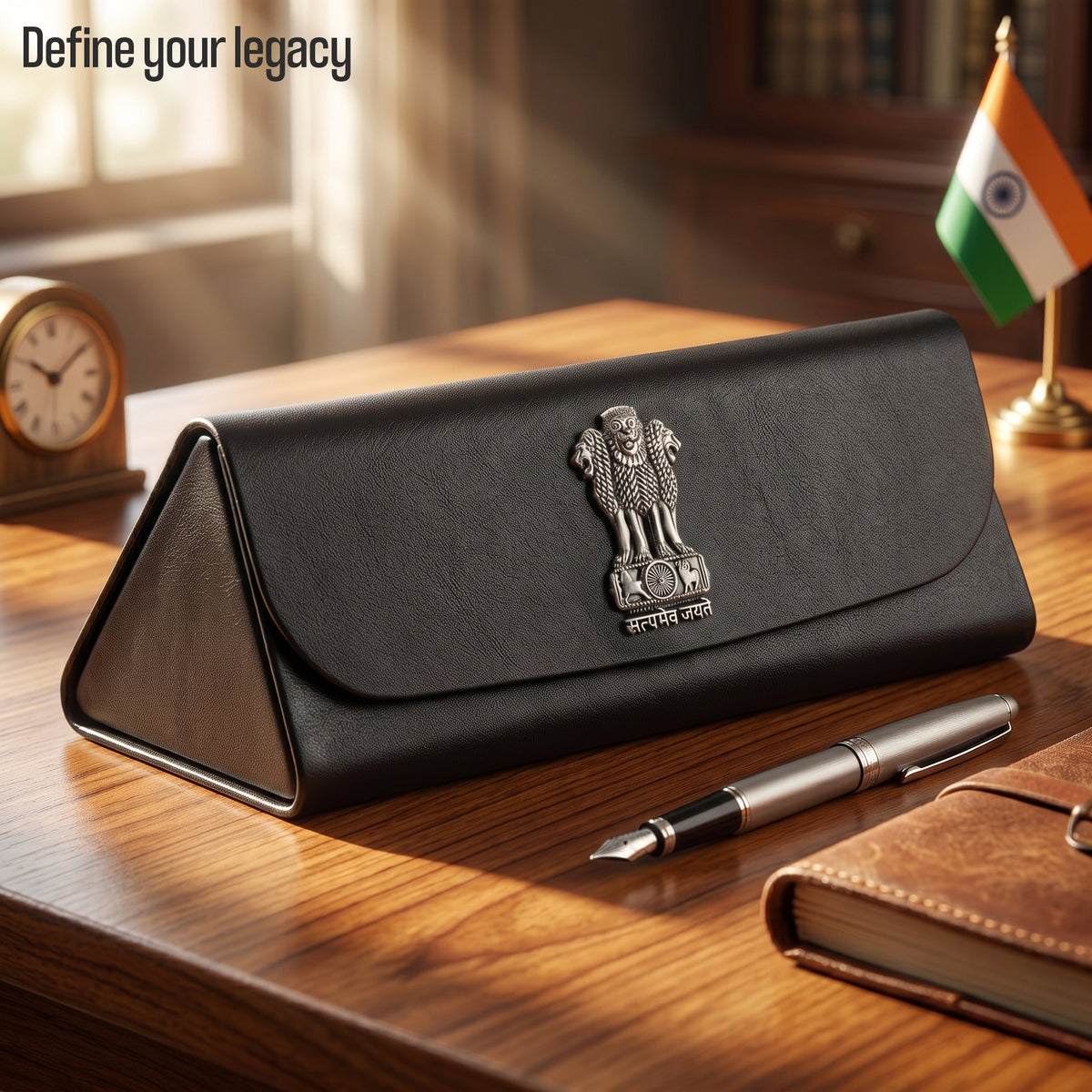 Premium Soft Leather Eyewear / Sunglasses Case With 3D Metal Emblem