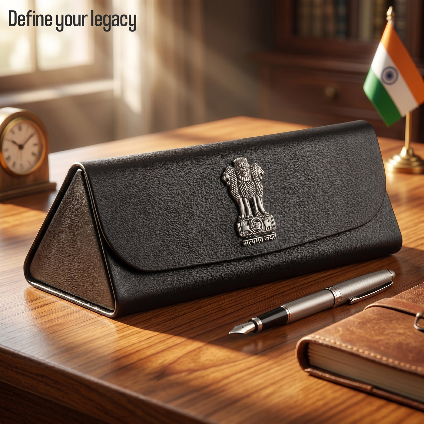 Premium Soft Leather Eyewear / Sunglasses Case With 3D Metal Emblem