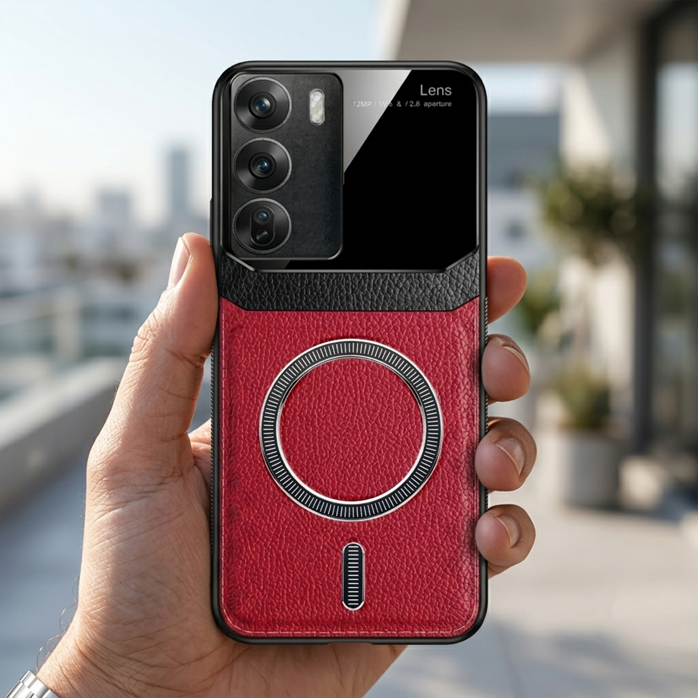 Oppo Reno 12 5G Premium Magsafe Magnetic Leather Lens Protective Case