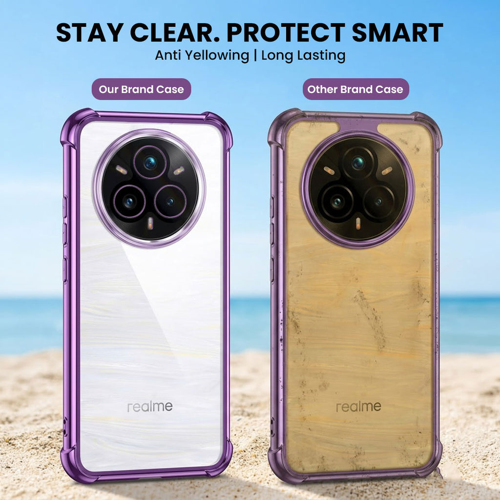 Realme 14 Pro+ 5G Anti-Yellow Electroplating Transparent Airbags Case