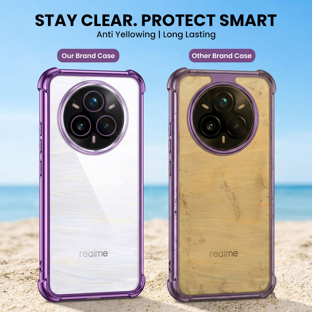 Realme 14 Pro+ 5G Anti-Yellow Electroplating Transparent Airbags Case