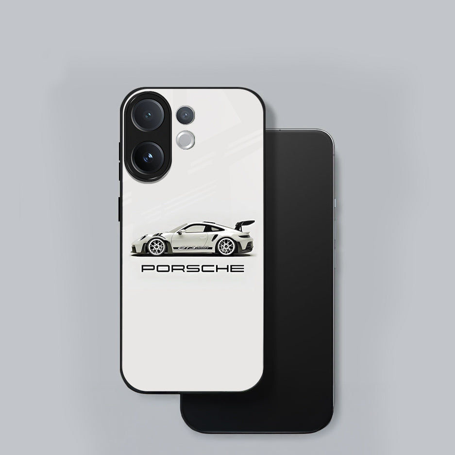 Vivo V60 5G Phone case with Porsche logo and sports car design on a gray background