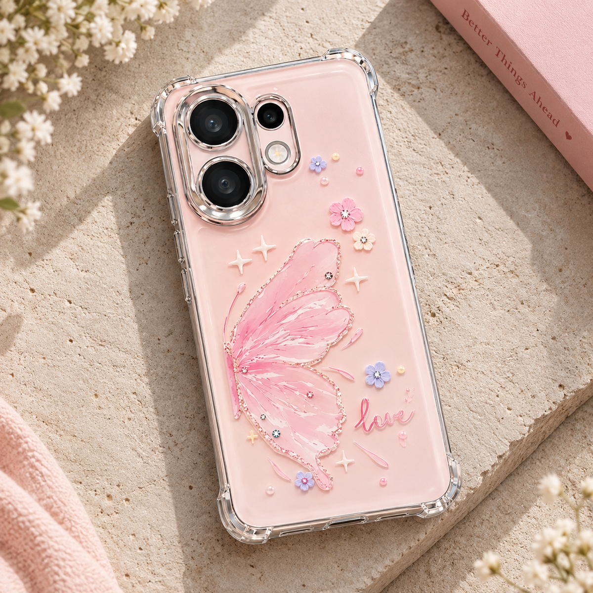 Vivo V60 5G Butterfly Pink Aesthetic Case – Transparent Shockproof Cover
