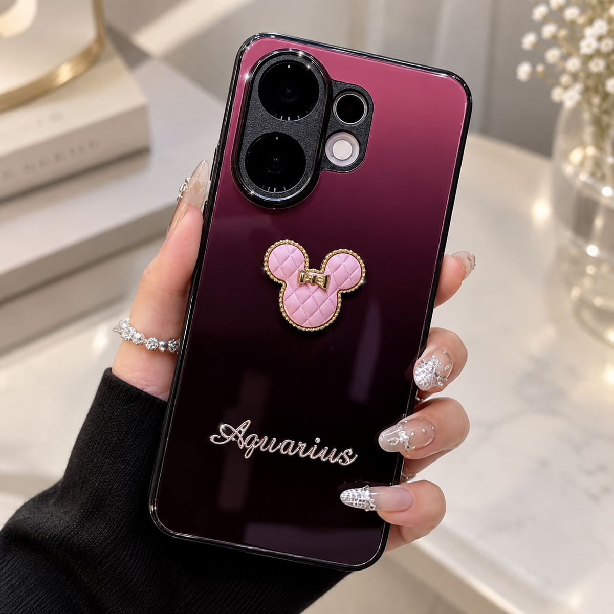Vivo V60 5G Aquarius Pink Mouse Charm Case – Elegant Glossy Protective Cover