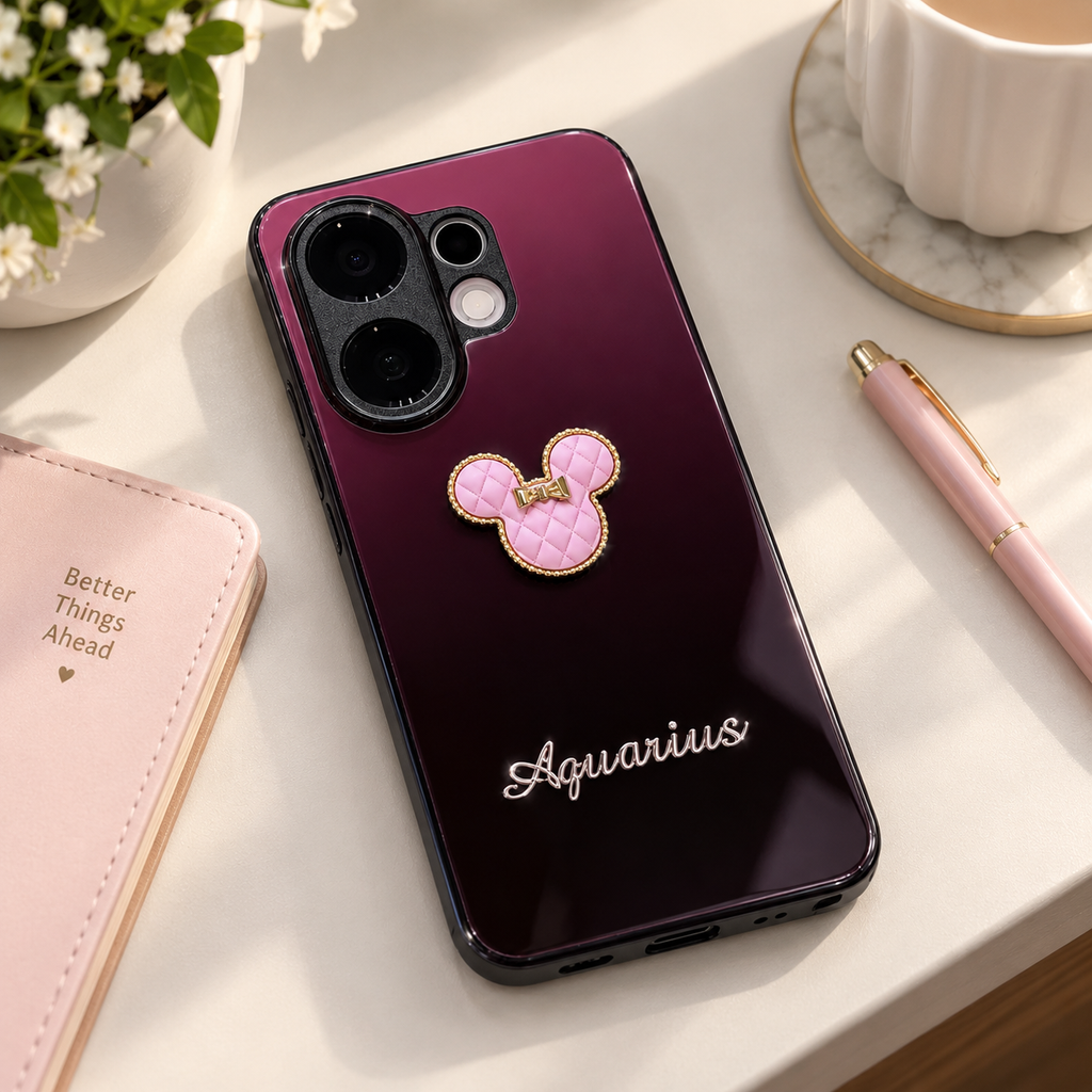 Vivo V60 5G Aquarius Pink Mouse Charm Case – Elegant Glossy Protective Cover