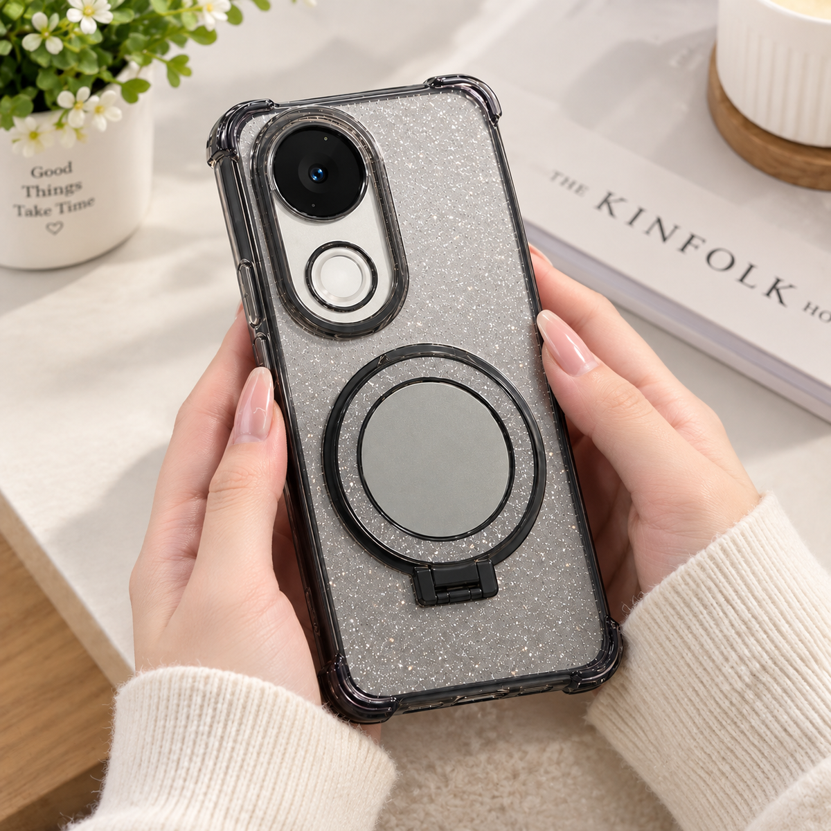 Vivo V50 5G Glitter Magnetic Ring Stand Case – Sparkle Protective Cover