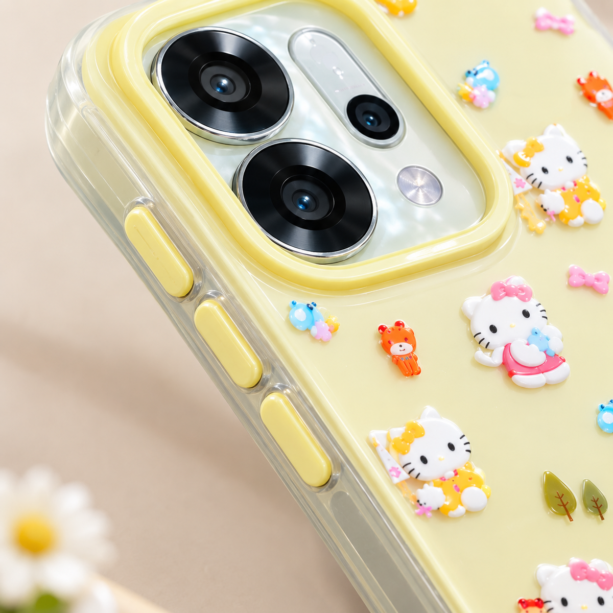 Oppo Reno 14 5G Cute Kitty Print Case with Beaded Charm Strap