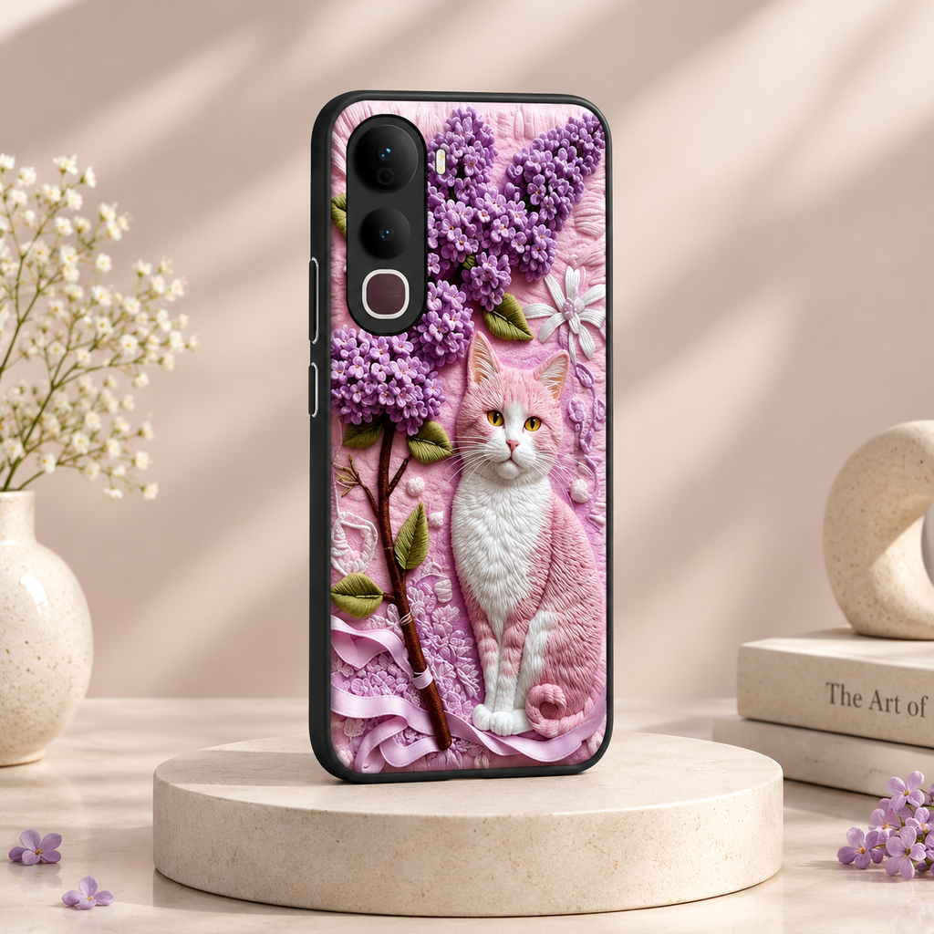 Vivo Y400 Pro 5G Lavender Cat Floral Glass Case