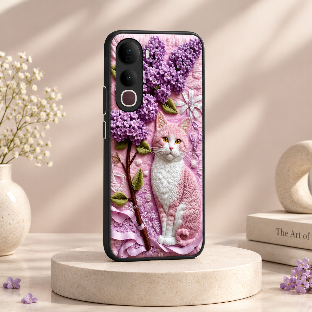Vivo Y400 Pro 5G Lavender Cat Floral Glass Case