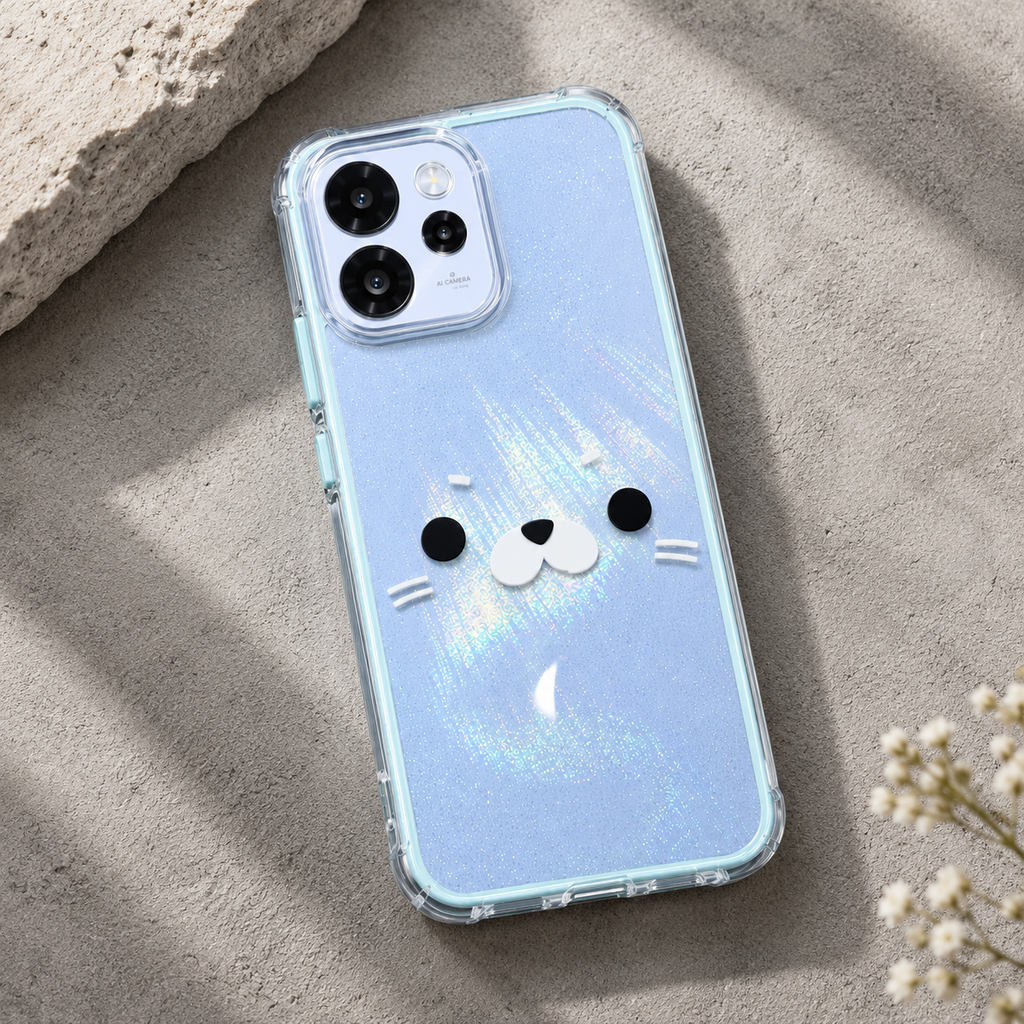 Oppo Reno 15 Pro Mini 5G Cute Cat Face Case – Transparent Protective Cover