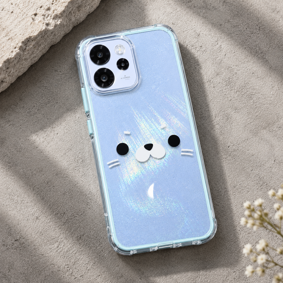 Oppo Reno 15 Pro Mini 5G Cute Cat Face Case – Transparent Protective Cover
